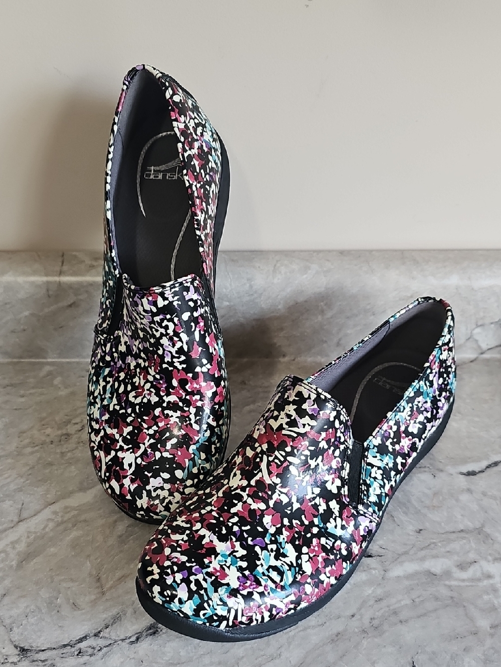 Dansko Nora Slip-On Leather Floral Clogs in Petals, size 41 10.5-11 Nursing